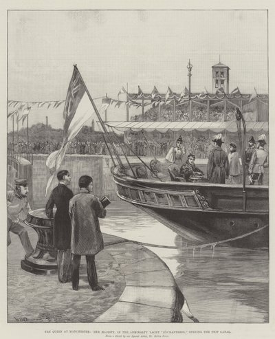 Drottningen i Manchester, Hennes Majestät, i Admiralty Yacht Enchantress, öppnar skeppskanalen av William Heysham Overend