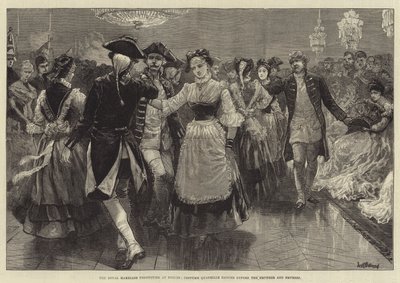 De kungliga bröllopsfesterna i Berlin, kostymkvadrille som dansades inför kejsaren och kejsarinnan. av William Heysham Overend