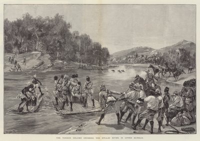 Tonhon-kolonnen som korsar Swalei-floden, i övre Burmah av William Heysham Overend