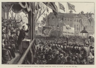 Ulster-demonstrationen i Belfast, procession som passerade Mr Balfour och bränning av hemstyrepropositionen av William Heysham Overend