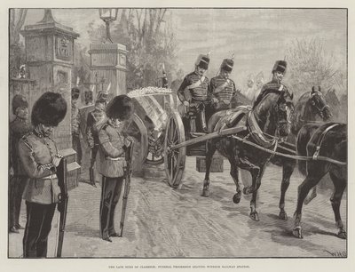 Den avlidne hertigen av Clarence, begravningsprocessionen lämnar Windsor järnvägsstation. av William Heysham Overend