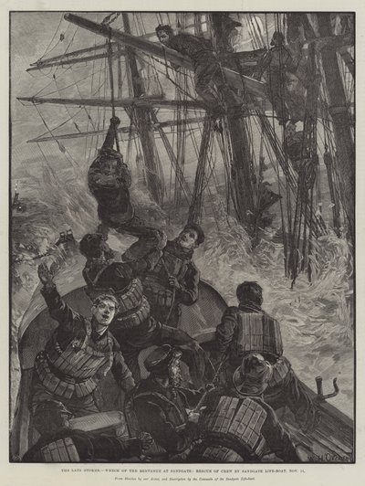 The late Storms, Wreck of the Benvenue at Sandgate, Rescue of Crew av Sandgate Life-Boat, 11 november av William Heysham Overend