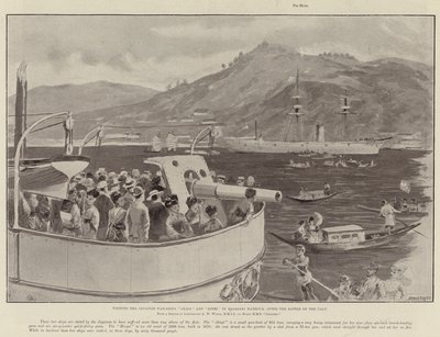 Besök de japanska krigsfartygen Akagi och Hiyei i Nagasakis hamn, efter slaget vid Yalu av William Heysham Overend