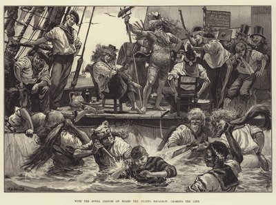 Med de kungliga prinsarna ombord på Flying Squadron, korsar linjen av William Heysham Overend