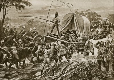 Zulukriget: Etshowe-avlösningsstyrkan korsar en bäck, april 1879 av William Heysham Overend