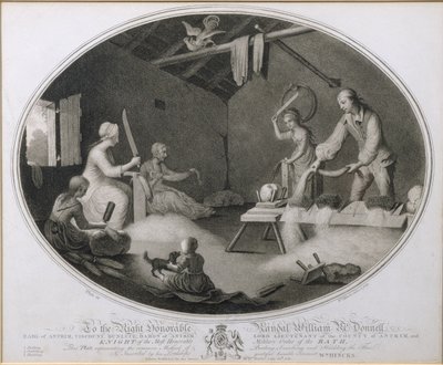 Den vanliga metoden för att ta upp, skuta och häckla linet, platta IV från "The Linen Manufactory of Ireland", platta IV. av William Hincks