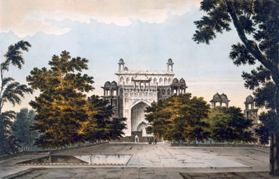 En vy av en del av kejsar Akbars grav i Secundru, 1785-88 (färgad akvatint) av William Hodges