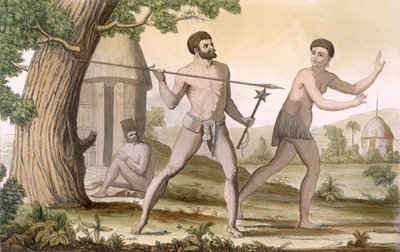 Invånarna i Nya Kaledonien, från "Costume dei... (färggravyr) av William Hodges