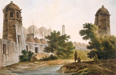 Pl. 41 A View of the Cuttera byggd av Jaffeir Cawn på Muxadavad, från "Select Views in India", pub. 1785-88 (färgad etsning med akvatint) av William Hodges