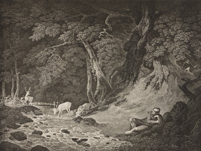 The Forest of Arden, Act II, Scene I, från "As You Like It", från The Boydell Shakespeare Gallery, publicerad i slutet av 1800-talet av William Hodges