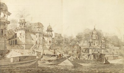 View of Part of the City of Benares, c.1781 (grå tvätt med pensel och bläck över blyerts på papper på tvättfäste) av William Hodges