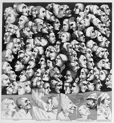 3 karaktärer 4 karikatyrer av William Hogarth