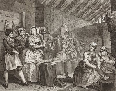 En sköka?S Framsteg / En horas väg, blad 4: Im Zuchthaus. 1732 av William Hogarth