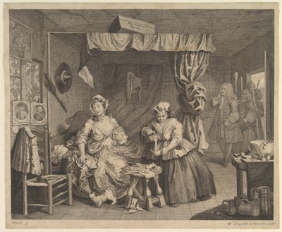 En prostituerads karriär, plansch 3 av William Hogarth