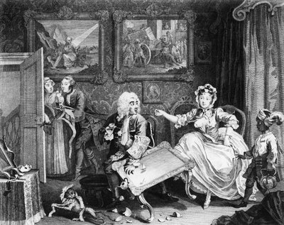En skökas framsteg, plåt II, gräl med sin judebeskyddare av William Hogarth
