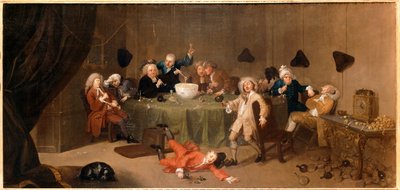 En modern konversation vid midnatt ... (olja på duk) av William Hogarth