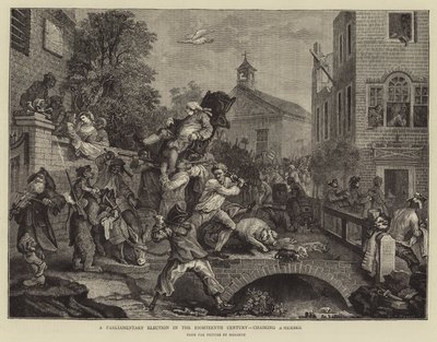 Ett parlamentsval på 1700-talet, ordförande för en ledamot av William Hogarth