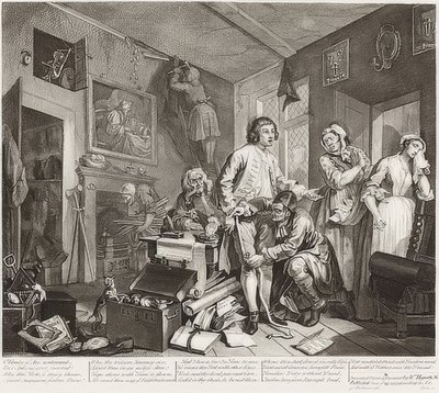 A Rake?S Progress, Plate 1: The Rake som tar sin egendom i besittning / Der Weg eines Liederlichen, Blatt 1: Die Erbschaft. 1735 av William Hogarth