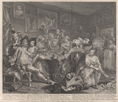 En slösarens levnad, plansch 3: Han festar av William Hogarth
