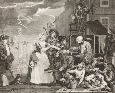 A Rake?S Progress, Plate 4: The Rake Arrested, Going to Court / Der Weg eines Liederlichen, Blatt 4: Tom Rakewell arresterades och räddades. 1735 av William Hogarth