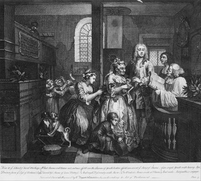 A Rakes framsteg, platta 5, gift med en gammal hembiträde av William Hogarth