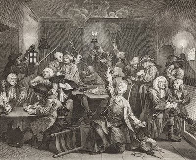 A Rake?S Progress, Plate 6: The Rake at a Gaming House, Sheet 6: Tom Rakewell i en spelhåla. 1735 av William Hogarth