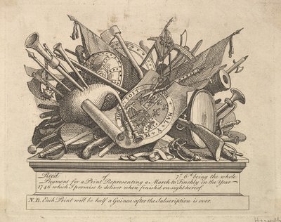 A Stand of Arms, Musical Instruments, etc., mars 1749-50. av William Hogarth