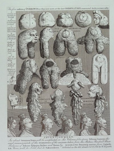 Annons för peruker av William Hogarth