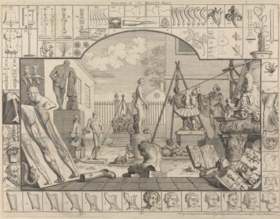 Analys av skönheten, plansch I: En skulptörs gård av William Hogarth