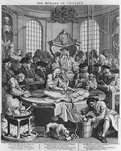 Obduktion eller grymhetens belöning, från Grymhetens fyra stadier, 1751 av William Hogarth