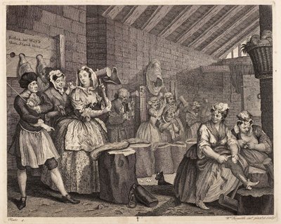 Hampbearbetning i Bridewell: En prostituerads liv, plansch 4 av William Hogarth