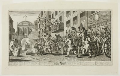 Burning the Rumps vid Temple Bar, plåt elva från Hudibras av William Hogarth
