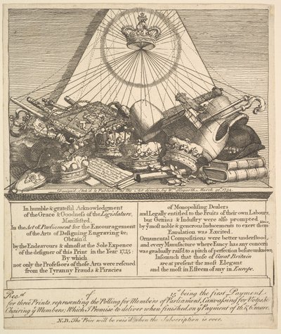 Kronor, mitrar, Maces, etc., 1755. av William Hogarth