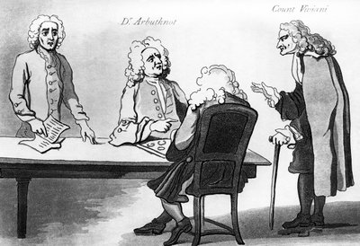 Dr Arbuthnot och greve Viviani i Buttons kaffestuga av William Hogarth