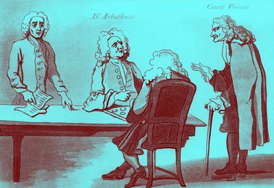 Dr Arbuthnot och greve Viviani i Buttons kaffestuga av William Hogarth