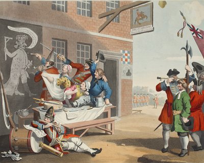 England, illustration från "Hogarth Restored: The Whole Works of the hyllade William Hogarth, re-graved by Thomas Cook", pub. 1812 (handfärgad gravyr) av William Hogarth