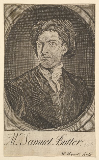 Frontispice-porträtt Sjutton små illustrationer för Samuel Butlers Hudibras, april 1726. av William Hogarth
