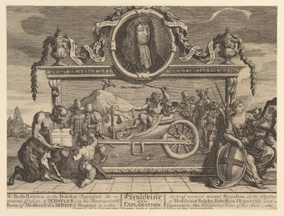 Frontispice och dess förklaring: Tolv stora illustrationer för Samuel Butler..., februari 1725-26. av William Hogarth