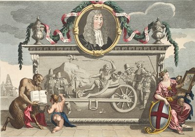 Frontispice för "Hudibras" inklusive ett porträtt av Samuel Butler, illustration från "Hogarth Restored: The Whole Works of the hyllade William Hogarth, omgraverad av Thomas Cook", pub. 1812 (hand- av William Hogarth