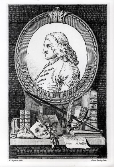 Henry Fielding (1707-54) vid fyrtioåtta års ålder, graverad av James Basire av William Hogarth