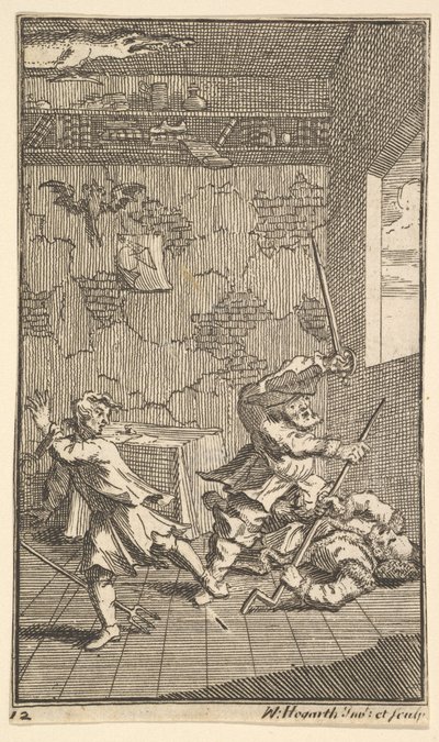 Hudibras slår Sidrophel och Whachum Sjutton små illustrationer för Samuel Butler..., 1721-26. av William Hogarth