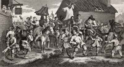 Hudibras Encounters the Skimmington, graverad av T.E. Nicholson, från "Hudibras", av Samuel Butler (1612-80) från "The Works of Hogarth", publicerad 1833 av William Hogarth