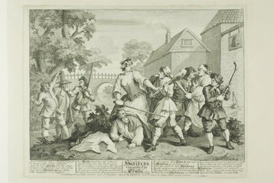 Hudibras besegrad av Trulla, plansch fem från Hudibras av William Hogarth