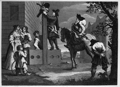 Hudibras och Ralpho, för sin fånge Crowdero till stockarna av William Hogarth