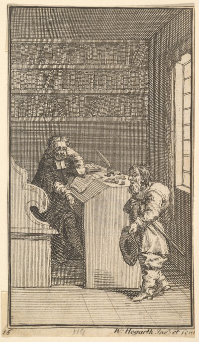 Hudibras och advokaten Sjutton små illustrationer för Samuel Butlers Hudibras, nr..., 1721-26. av William Hogarth