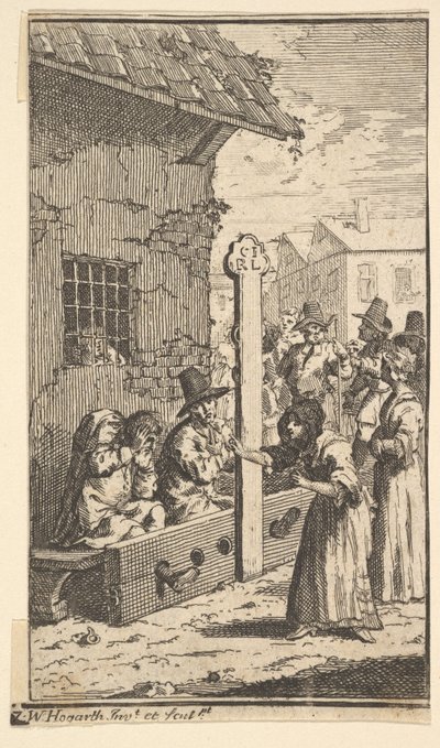 Hudibras i vedermöda Sjutton små illustrationer för Samuel Butlers Hudibras, nr..., 1721-26. av William Hogarth