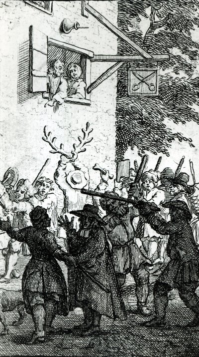 Hullabaloo mot en skräddare av William Hogarth