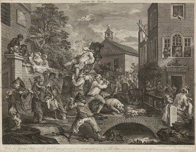 Humors of An Election (uppsättning om fyra) (gravyr) av William Hogarth