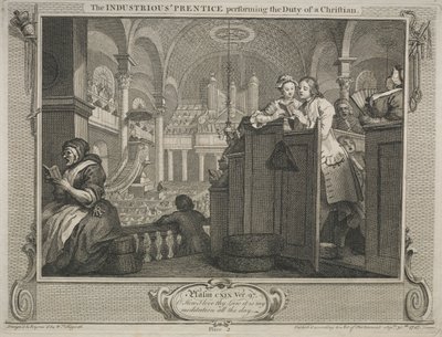 Industri och sysslolöshet: Den flitiga Prentice Performing the Duty of a Christian, 1747. av William Hogarth