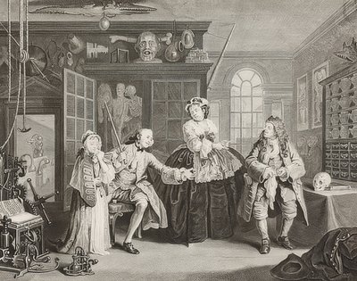 Äktenskap à la Mode / äktenskap enligt mode. Blad 3: Inspektionen / Greven och kvacken. 1745 av William Hogarth